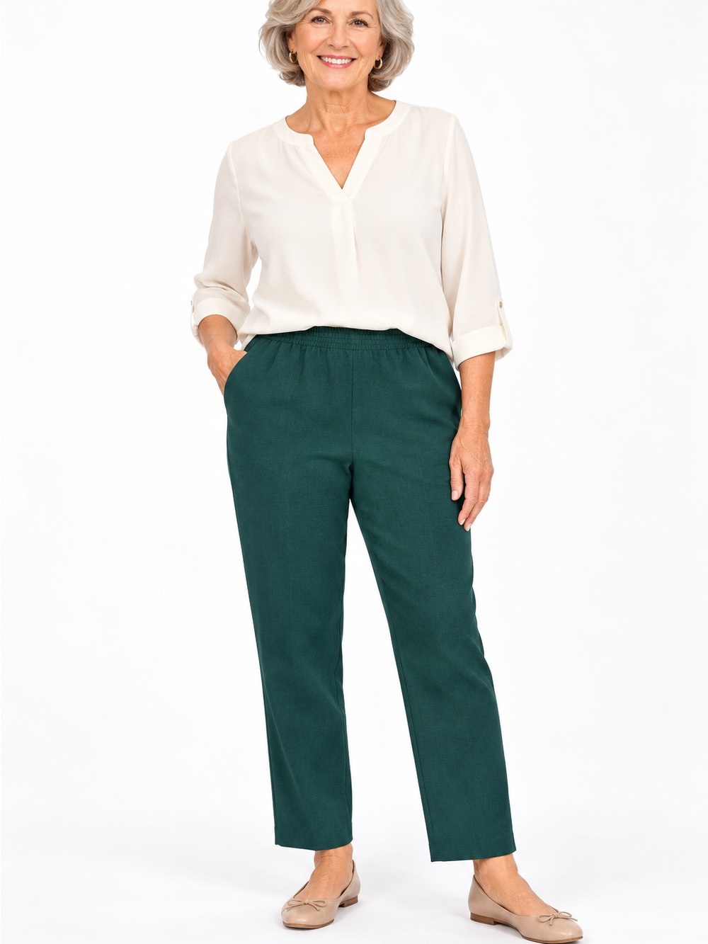 Alfred Dunner Petite Green Pull-On Pants 6P